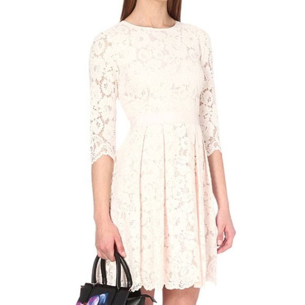 Ted Baker London Ameeya Flora Lace Fit & Flare Dress in Light Pink Pleated Skirt